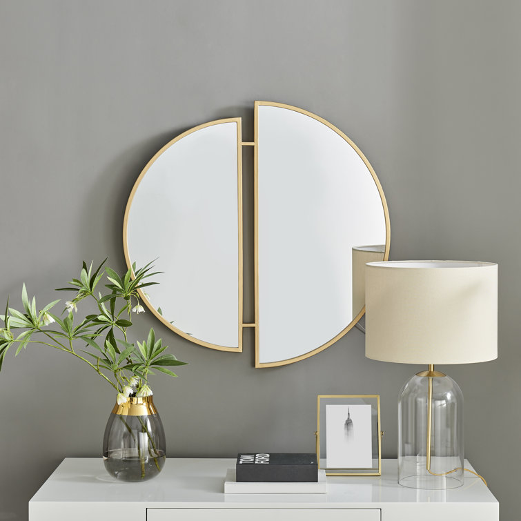Canora Grey Rountree Crescent Split Metal Frame Mirror Modern Art Deco